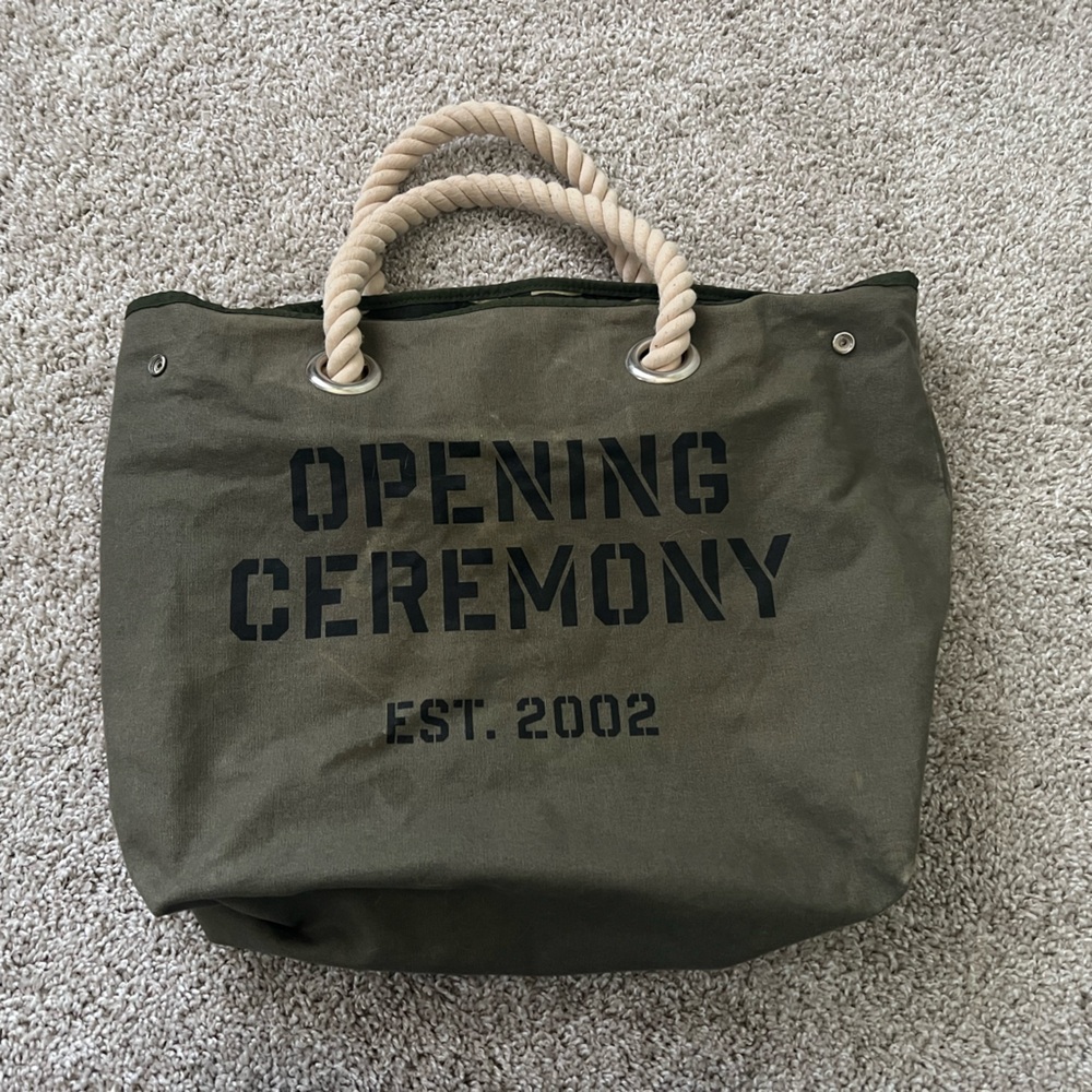 RARE Opening Ceremony reversible camo army green tote bag